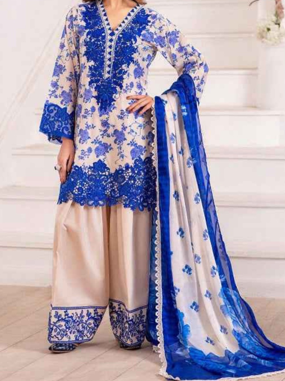 Pakistani/Indian Women’s Mustard 3-Piece Cotton Farshi Shalwar Kameez Set
